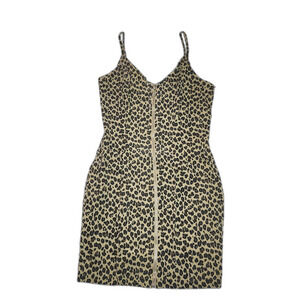 IRIS Women's Zip Front Mini Dress Leopard Print Y2K Size L